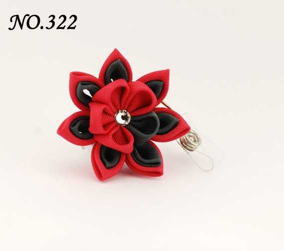 3" layered kanzashi flower hair clips