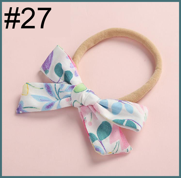Spring Floral Watercolor Fabric Bow Nylon One Size Headband Newb