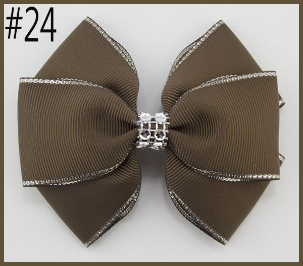 4.5''double layered hair bows silver edge Handmade rhinestone H