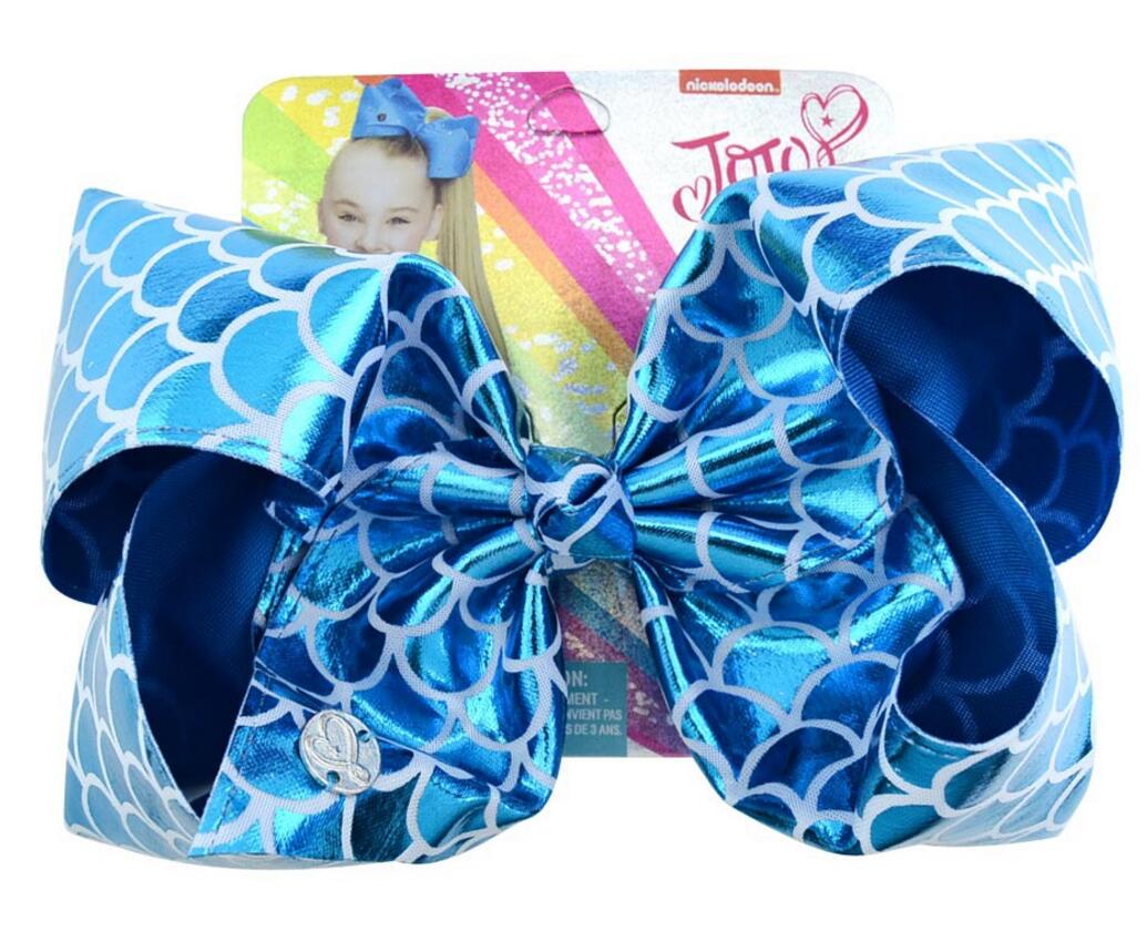 8\" leather jojo hair bows Mermaid Hair Bows With Clips For Kids