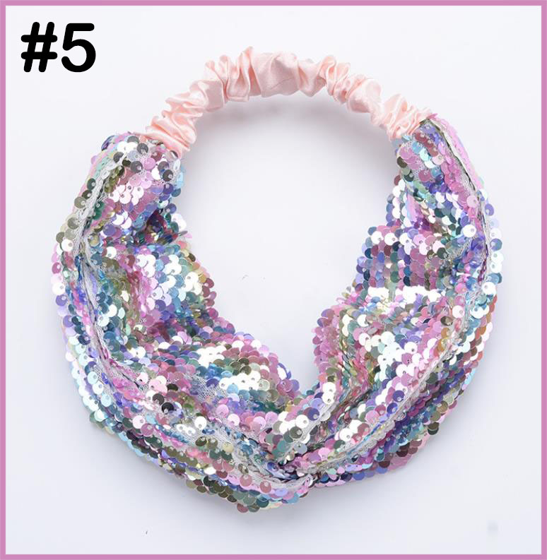 10''*4.5''knot Sequin Girls Headband Mermaid Elastic Fabric