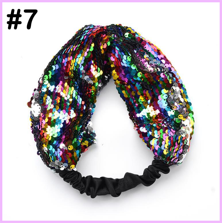 10''*4.5''knot Sequin Girls Headband Mermaid Elastic Fabric