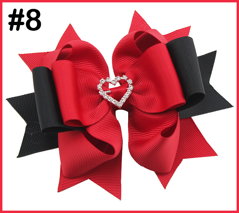 5-5.5'' rhinestones valentine's layered hair bows solid diamond