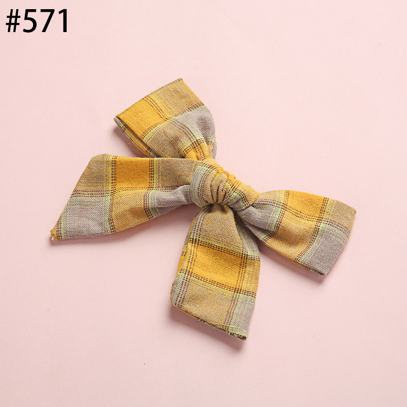 cute baby girls colorful hair clip cotton and linen Plaid bowkno