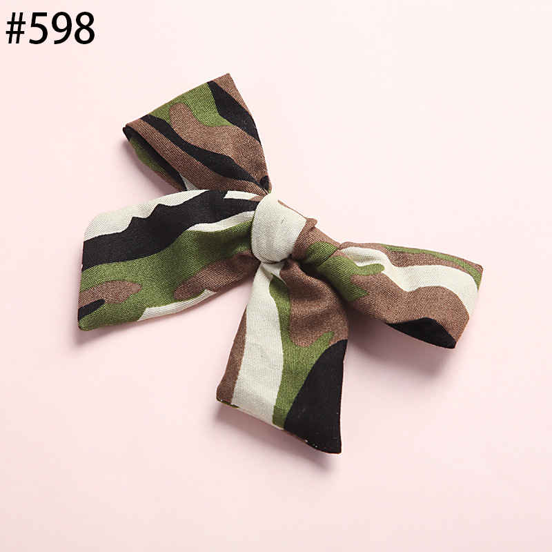 School Girls Camouflage Prints Cotton Bows Hair Clips Top Qualit