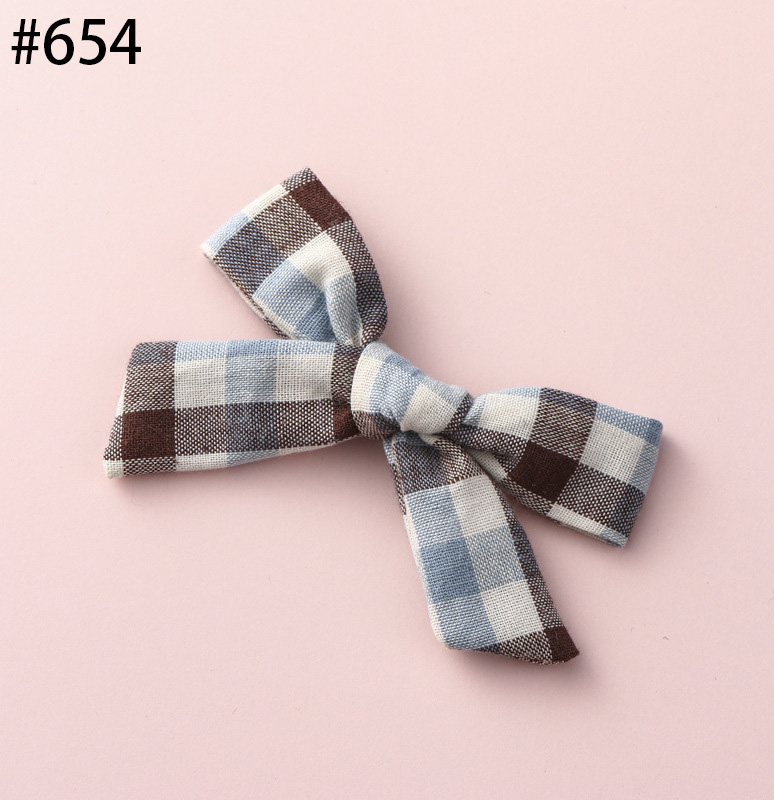 New Fashion Baby Girls Plaid Style Knotted Bows Hair Clips 8.5*5