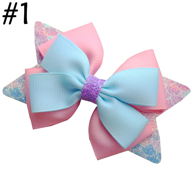 4' Glitter hair bows three layer boutique bows