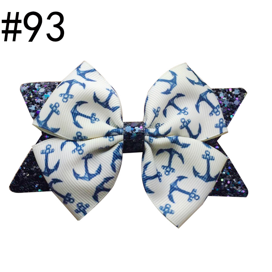 4'' Glitter hair bows with print ribbon newest fashion hair bow