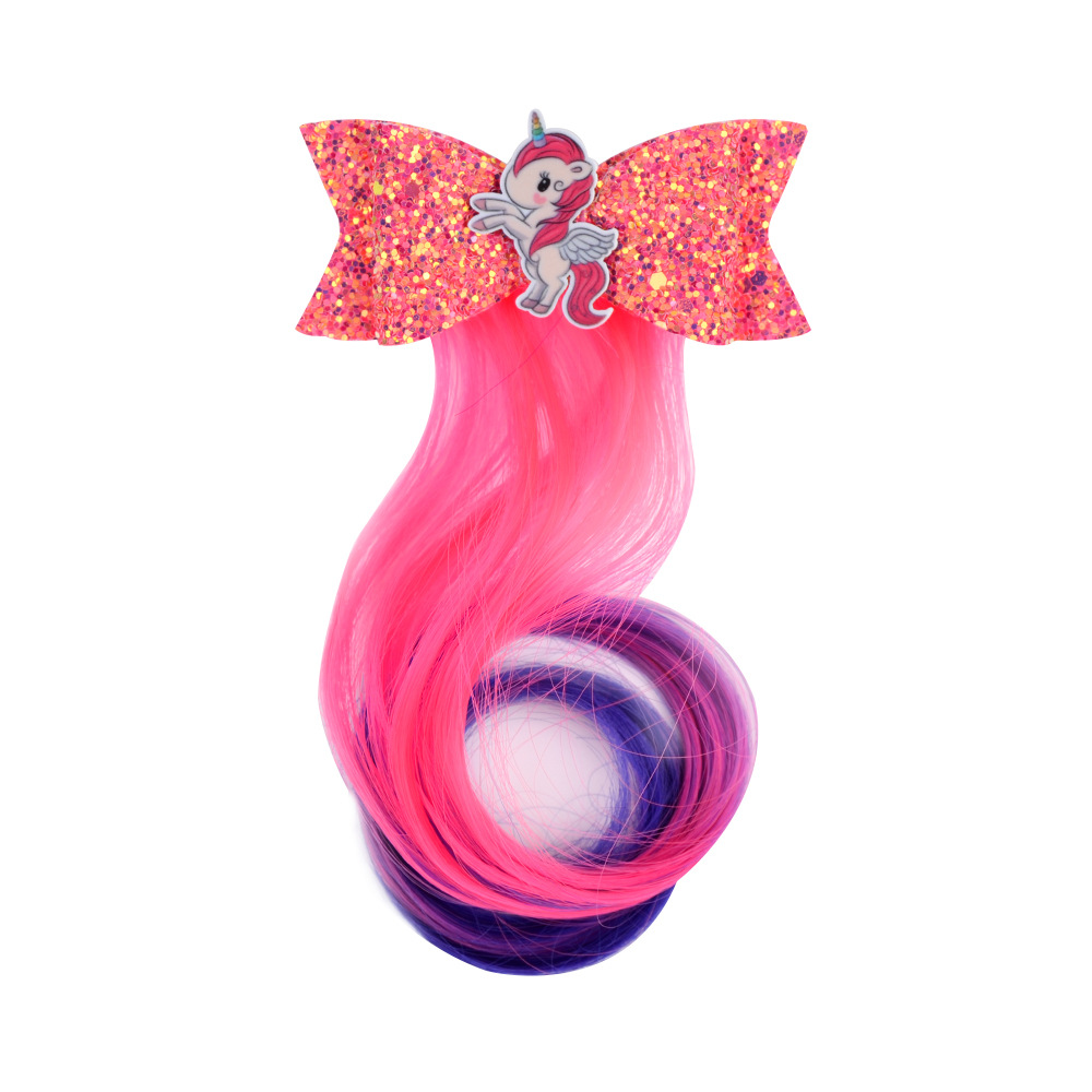 Children Wig Hair Clip Unicorn Rainbow Bows Design Girls