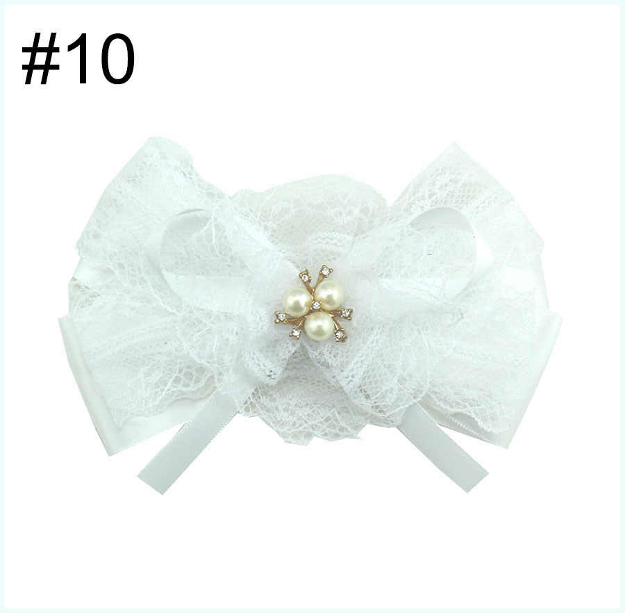 5'' rhinestones girl lace hair bows accessories with clips big