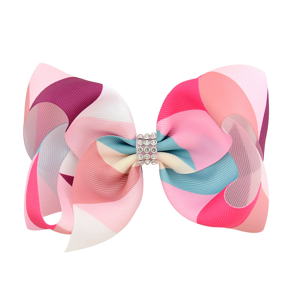 5.5-6inch Rainbow Stripe Print Colored Bow ombre girl hair