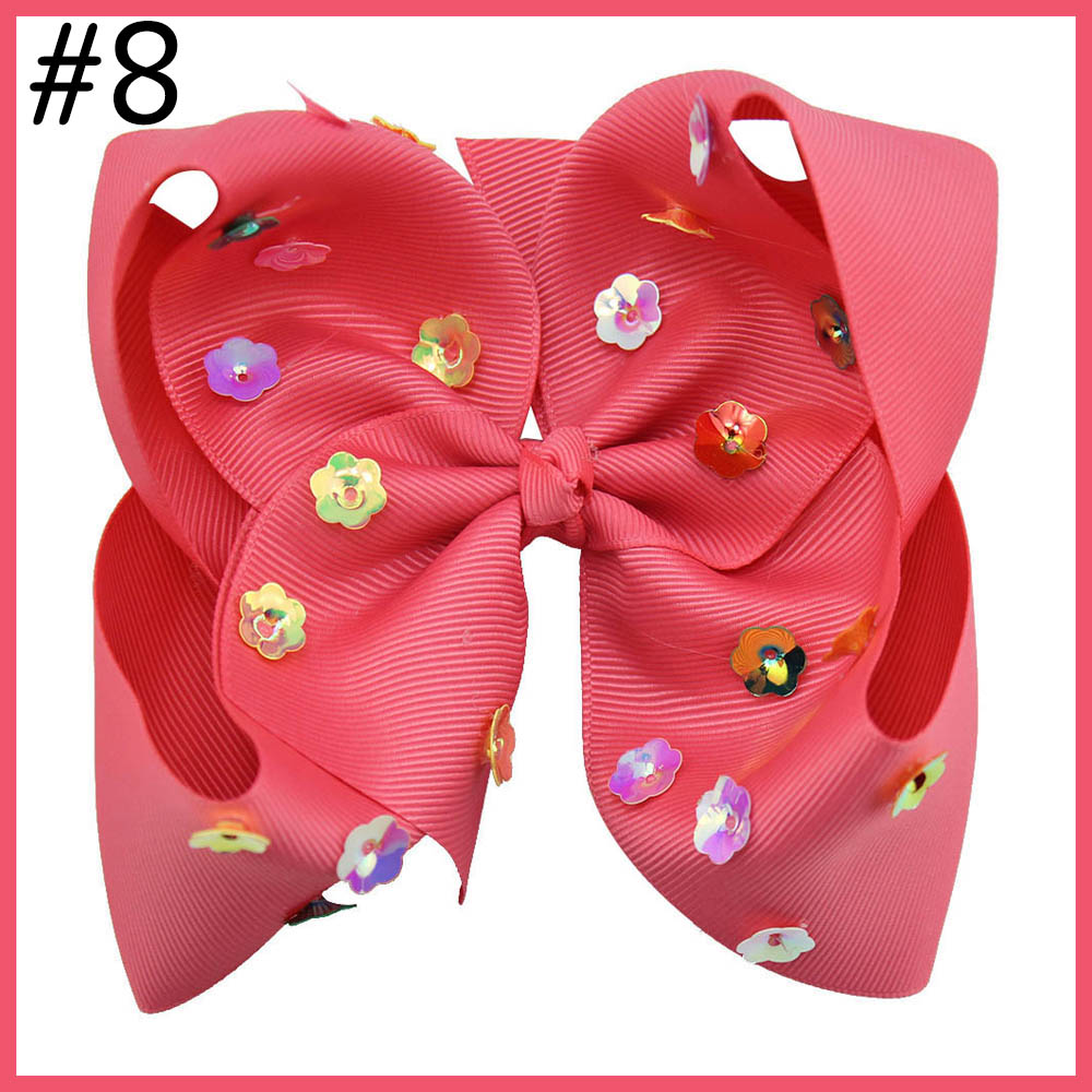 6'' summer neon color hair bows with sequin flower on top
