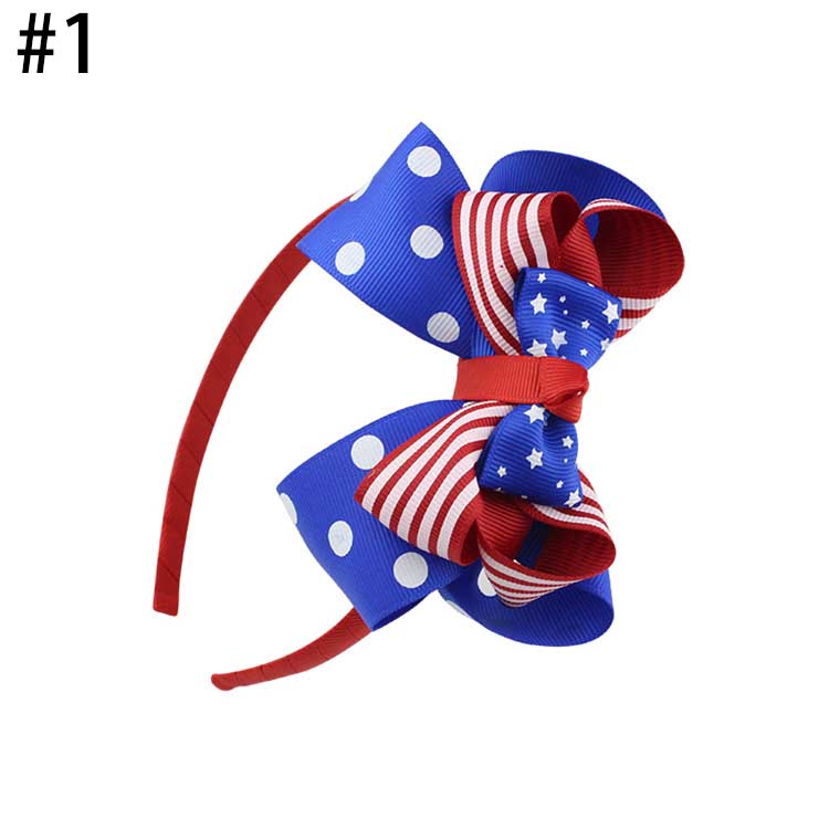 4'' USA Flag headbands for kids Children Hair Bow Girls Striped