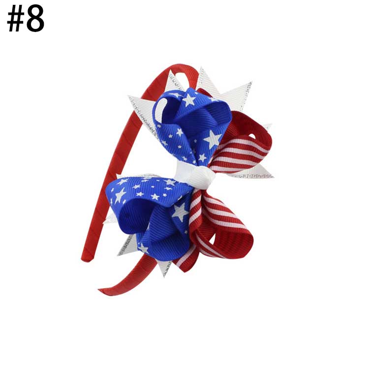 4'' USA Flag headbands for kids Children Hair Bow Girls Striped