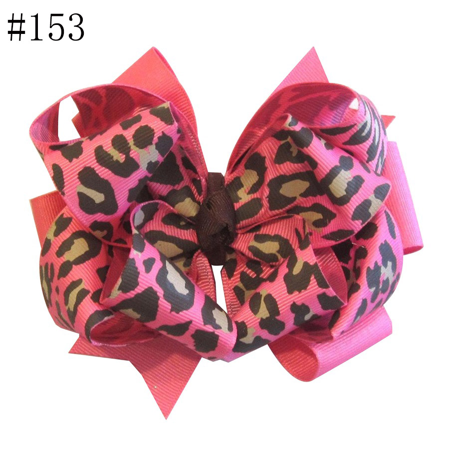 Girls Big Leopard School hair Bow clip print sunflower Triple