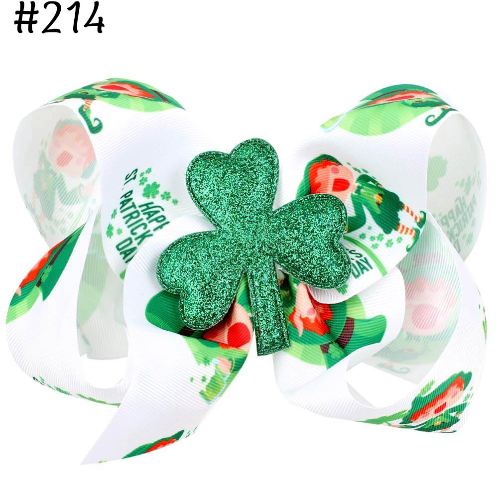 7'' large St Patrick's Day Hair Bows Clips Irish Green Grosgrain