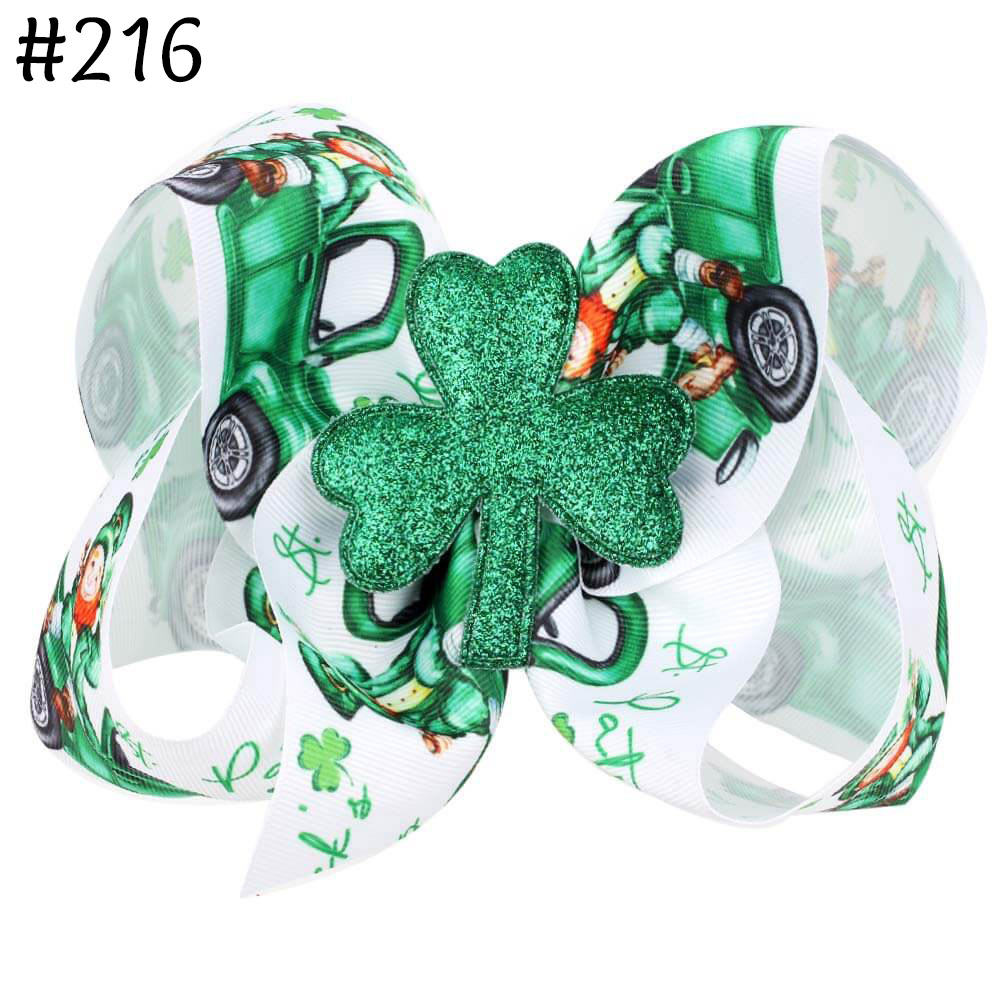 7'' large St Patrick's Day Hair Bows Clips Irish Green Grosgrain