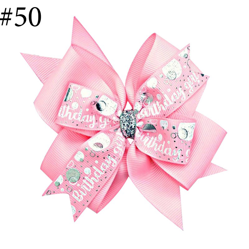 4inch Happy Birthday Hair Bows With Hair Clips For Girl