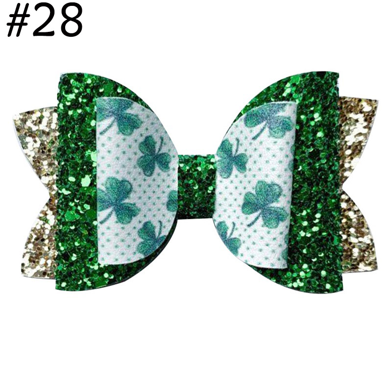 3'' Glitter St Patrick's Day Glitter Hair Bows Clips Irish All