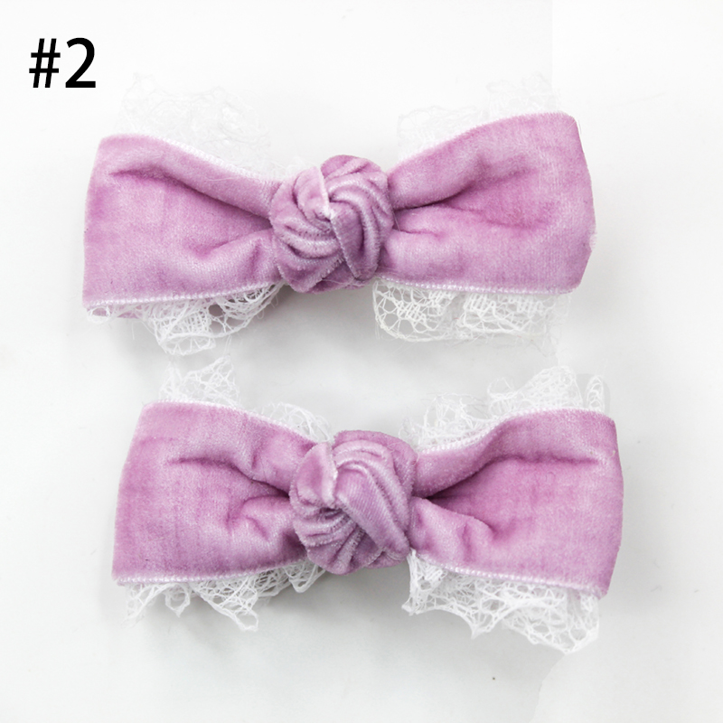 1 Pair Velvet Hair Bows For Girl Toddle Lace Velvet Bow Clip