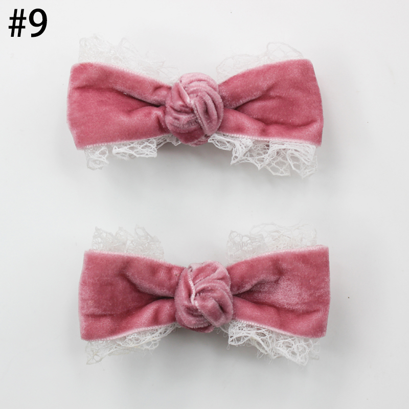 1 pair Velvet hair bows for girl toddle lace velvet bow clip