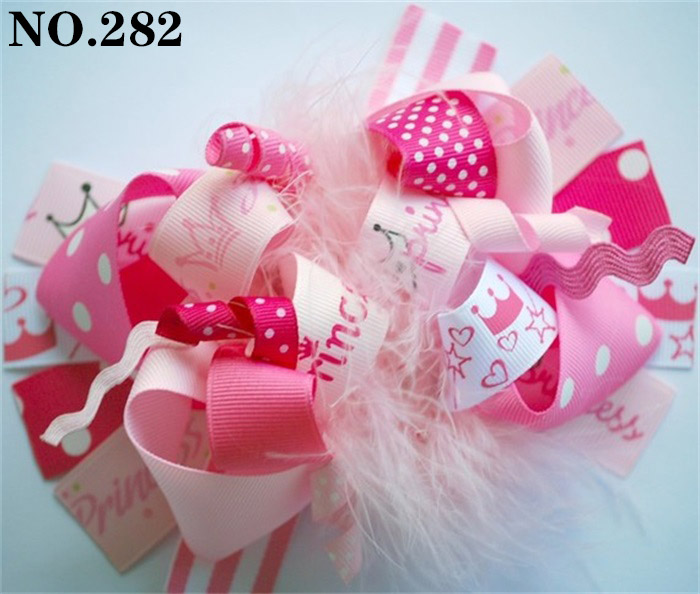 5.5inch valentines day funky fun hair bows with feather for girl