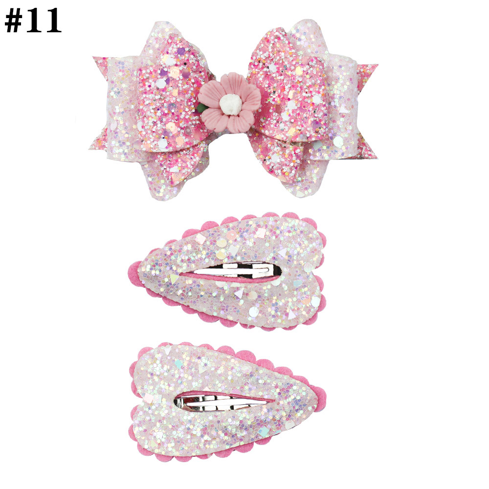 3.5\'\' Glitter Hair Bow For Girls Set With Snap Hair Clip
