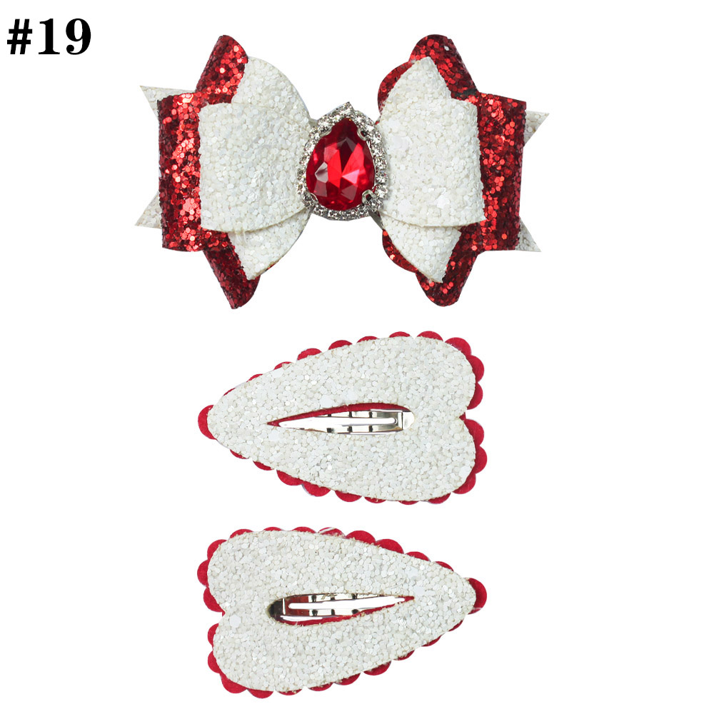 3.5\'\' Glitter Hair Bow For Girls Set With Snap Hair Clip