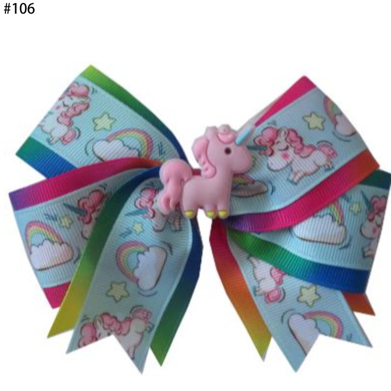 4.5inch rainbow unicorn double cheer hair bows