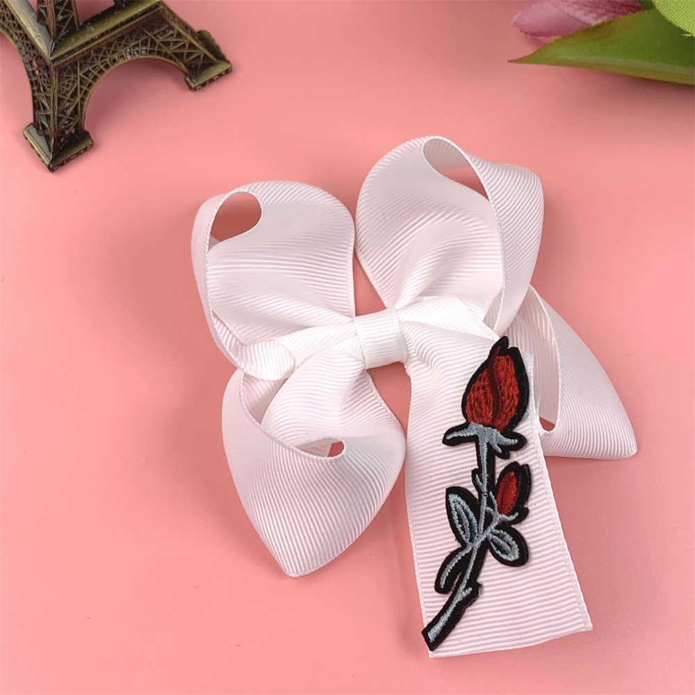 4'' embroidery valentine's day boutique hair bows for girl rose