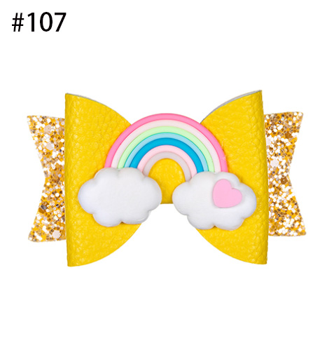 Pinky Heart Rainbow Glitter Bow Sparkly Hair Clip for Women Girl