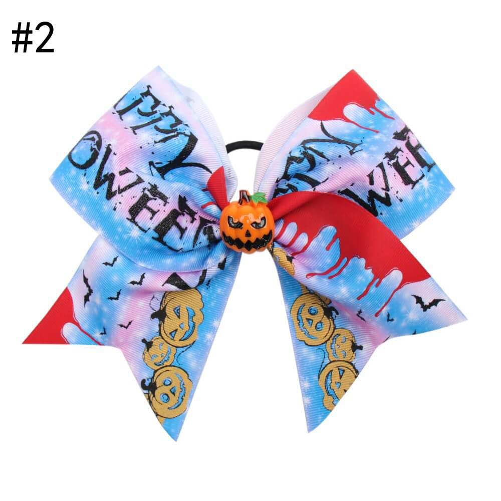 halloween Cheer Bow Glitter Pumpkin print ribbon Cheerleading Ki
