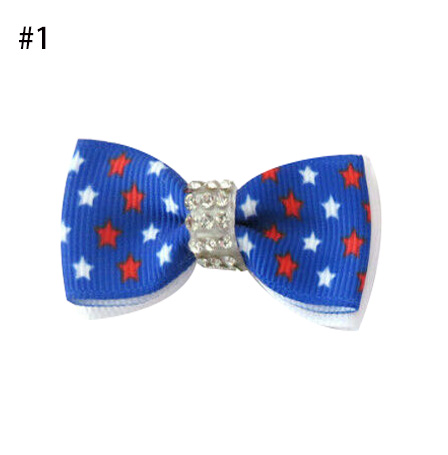 Girl 2\" Double Bowknot Hair Bow Clip July 4th US Independence