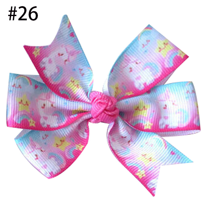 3.25”Rainbow Unicorn Hair Bow Head Clips Handmade ribbon
