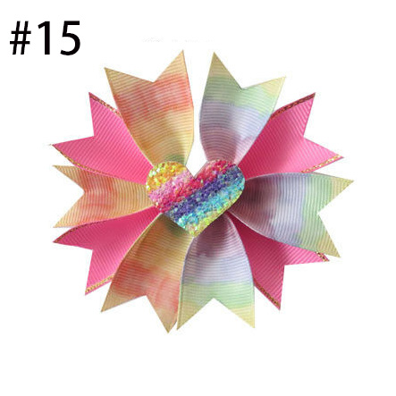 Girls 3.5" Rainbow Fairy Hair Bow Clip Valentine Easter glitter