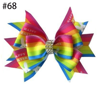 Boutique 3.5" Rainbow Stylish Hair Bow Clip ribbon hair bows wit
