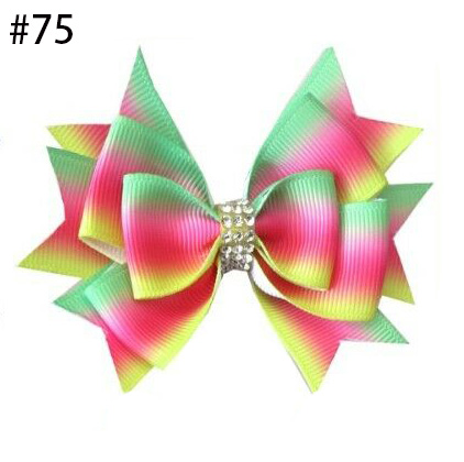 Boutique 3.5\" Rainbow Stylish Hair Bow Clip ribbon hair bows wit