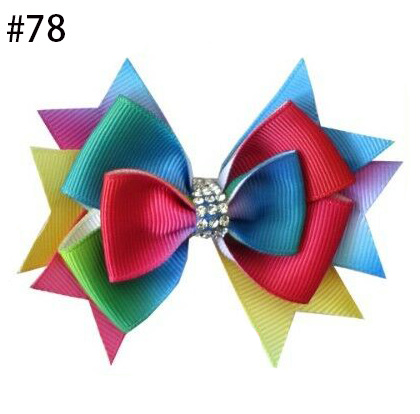 Boutique 3.5" Rainbow Stylish Hair Bow Clip ribbon hair bows wit