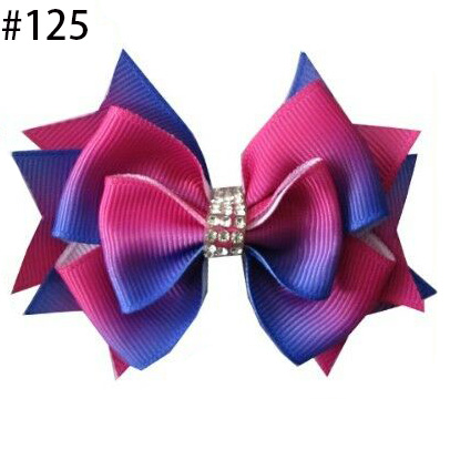 high quality 3.5" Rainbow ribbon Hair Bow hair Clip layers