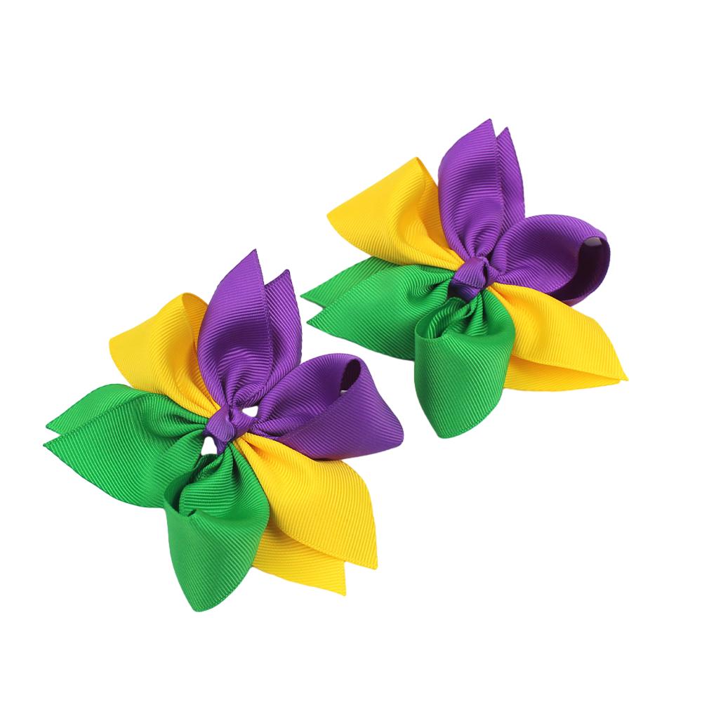 Girl Mardi Gras Bows pigtail Purple Gold and Green pig tail bow