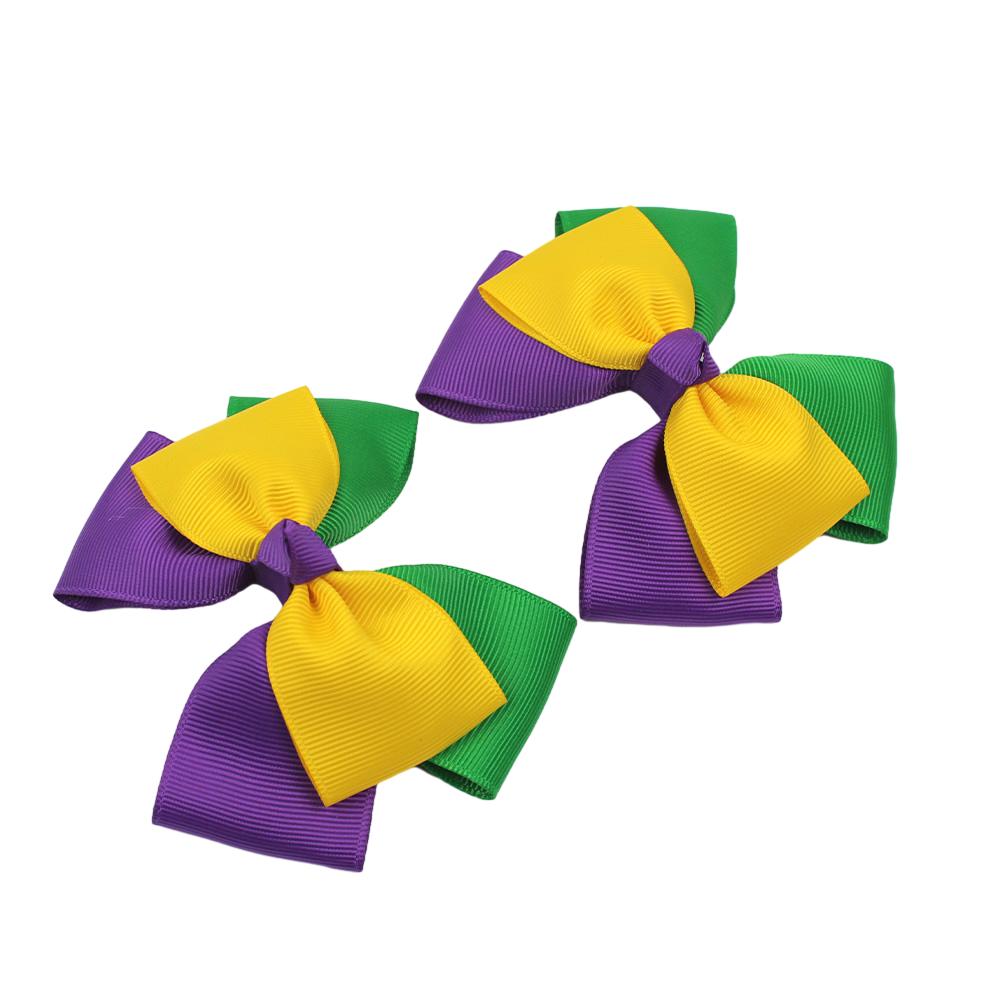 Girl Mardi Gras Bows pigtail Purple Gold and Green pig tail bow